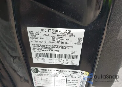 2010 Ford F-150 Fx2 Sport/Harley-Davidson/King Ranch/Lariat/Platinum/Xl/Xlt from USA, damaged, VIN 1FTFW1CV3AKE79302